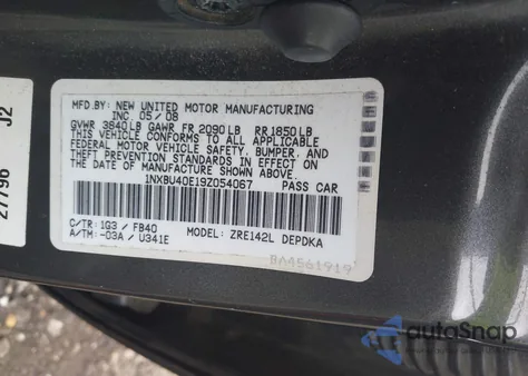 2009 Toyota Corolla Le from USA, damaged, VIN 1NXBU40E19Z054067